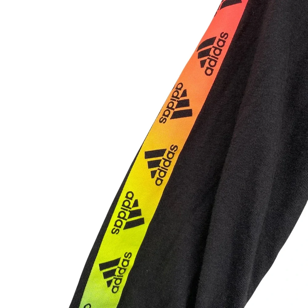 Adidas Hoodie Long Sleeve Rainbow Logo Black Top Activewear‎ Kids Size S